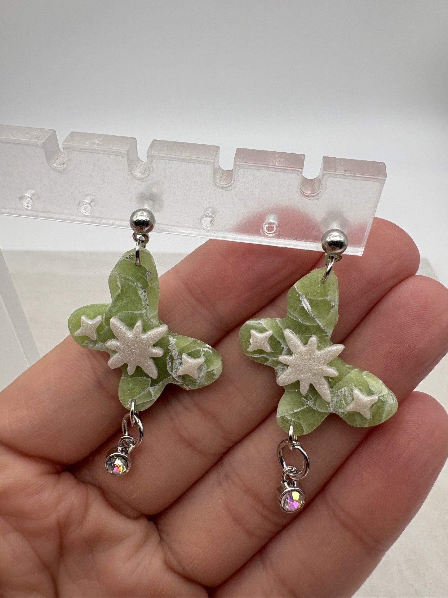 Lime Green Marbled Butterfly Earrings