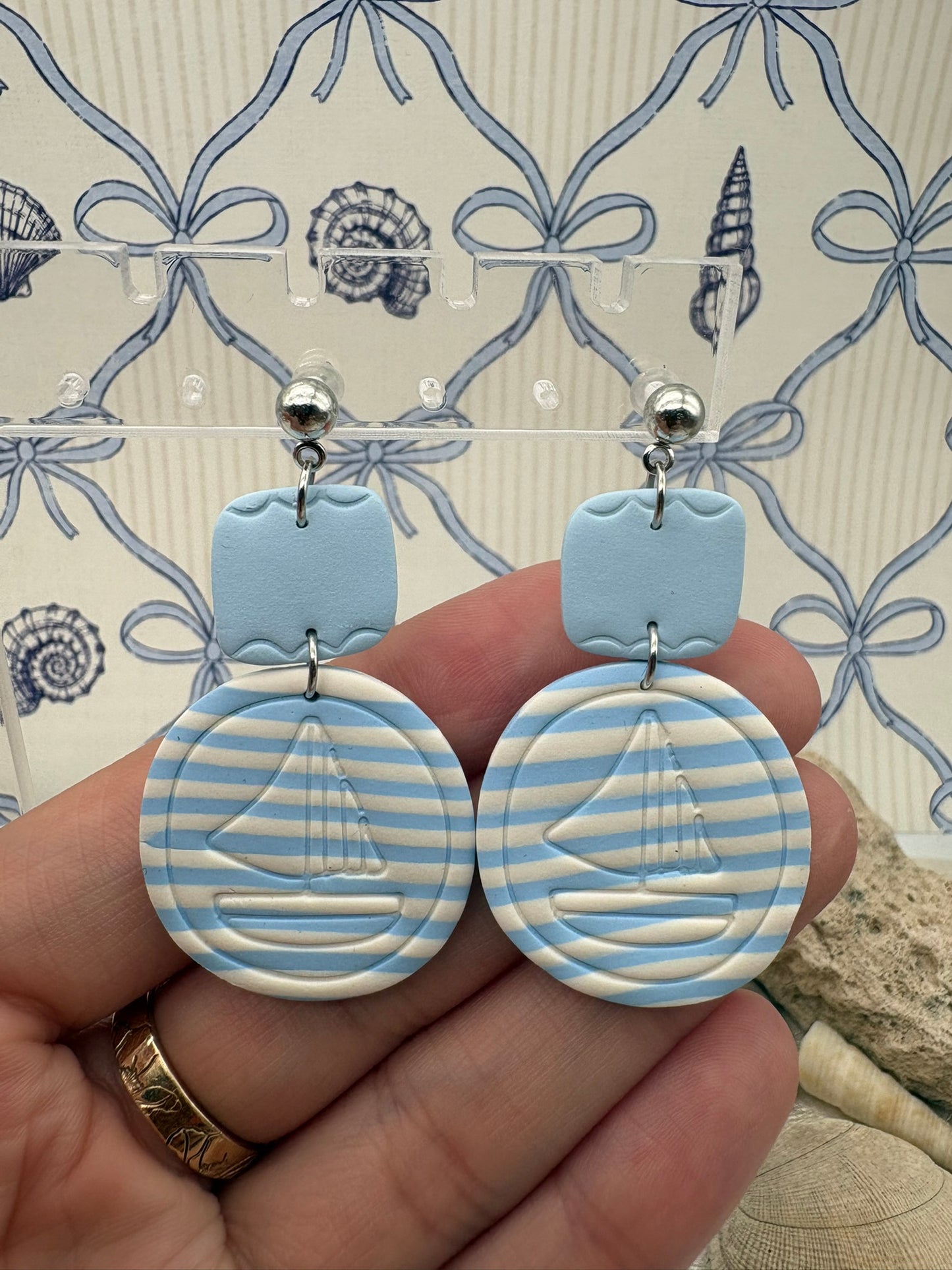 Striped Sail boat Earrings