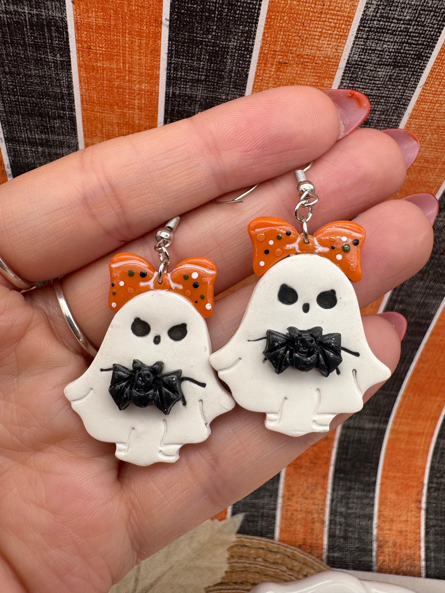 Ghosties With Bat Familiar Earrings