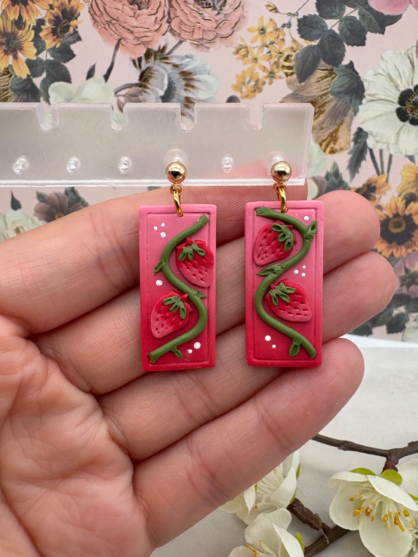 Ombre Strawberry Vine Rectangle Earrings