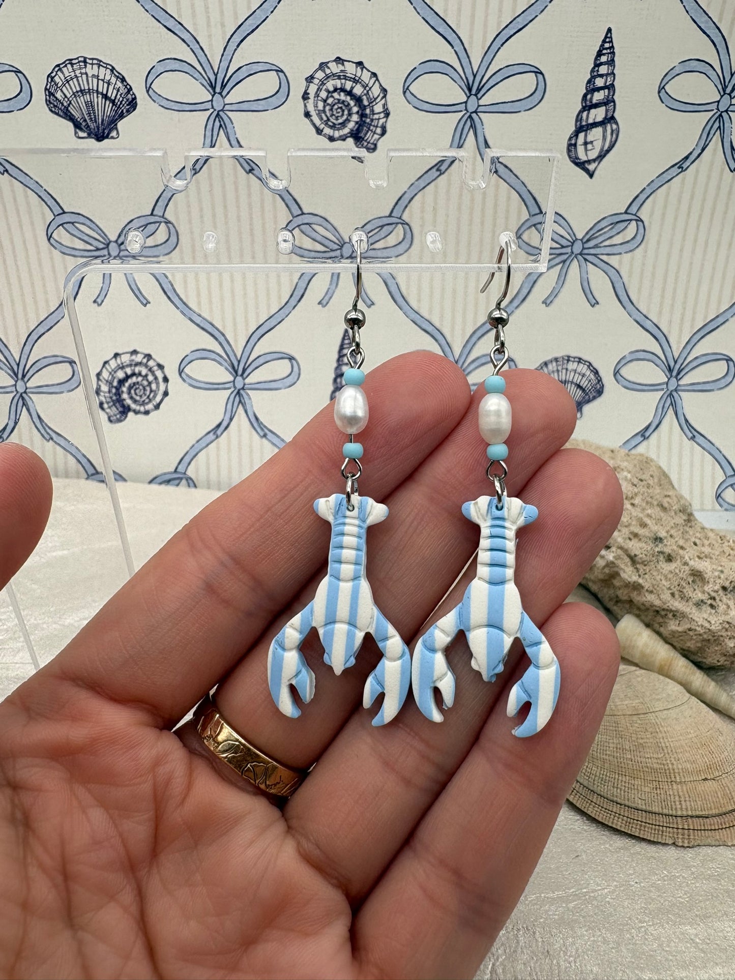 Striped Lobster Earrings