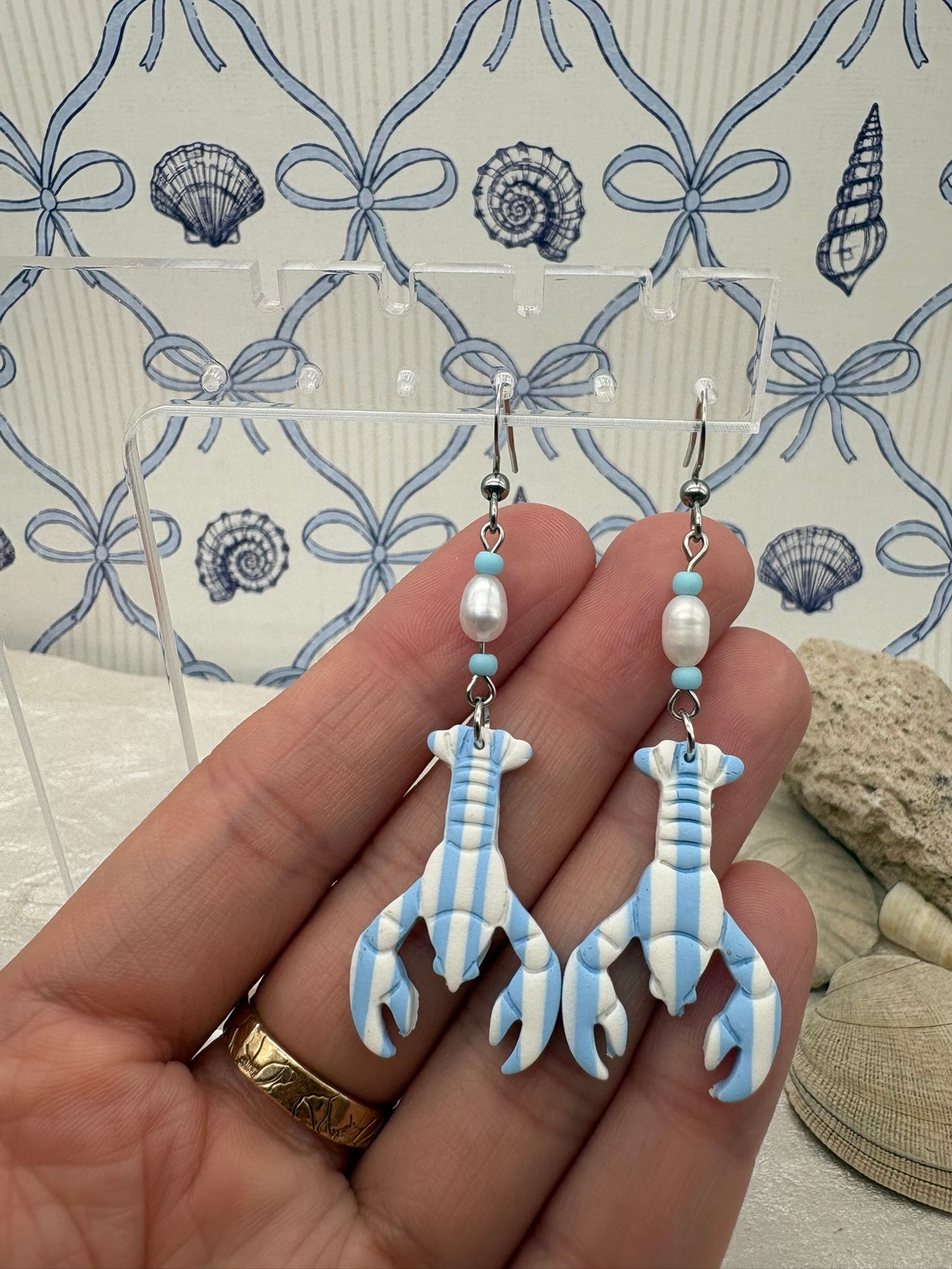 Striped Lobster Earrings