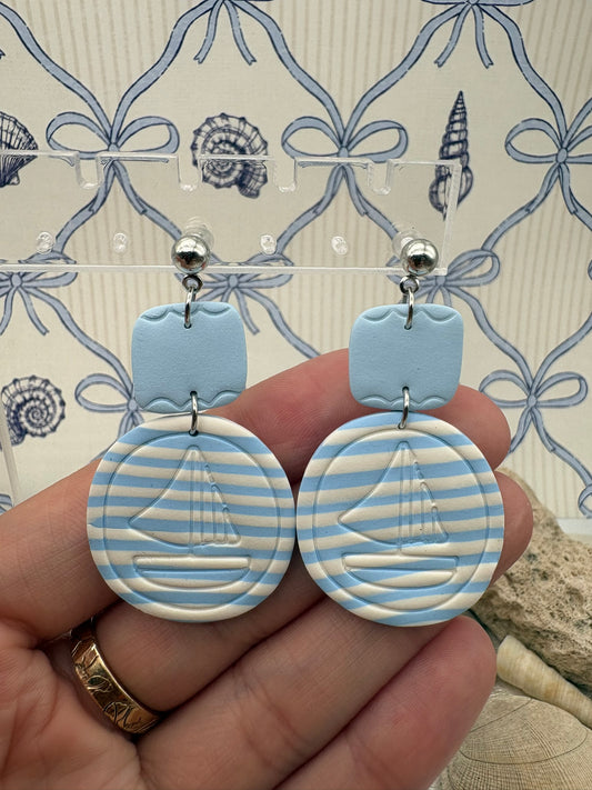 Striped Sail boat Earrings