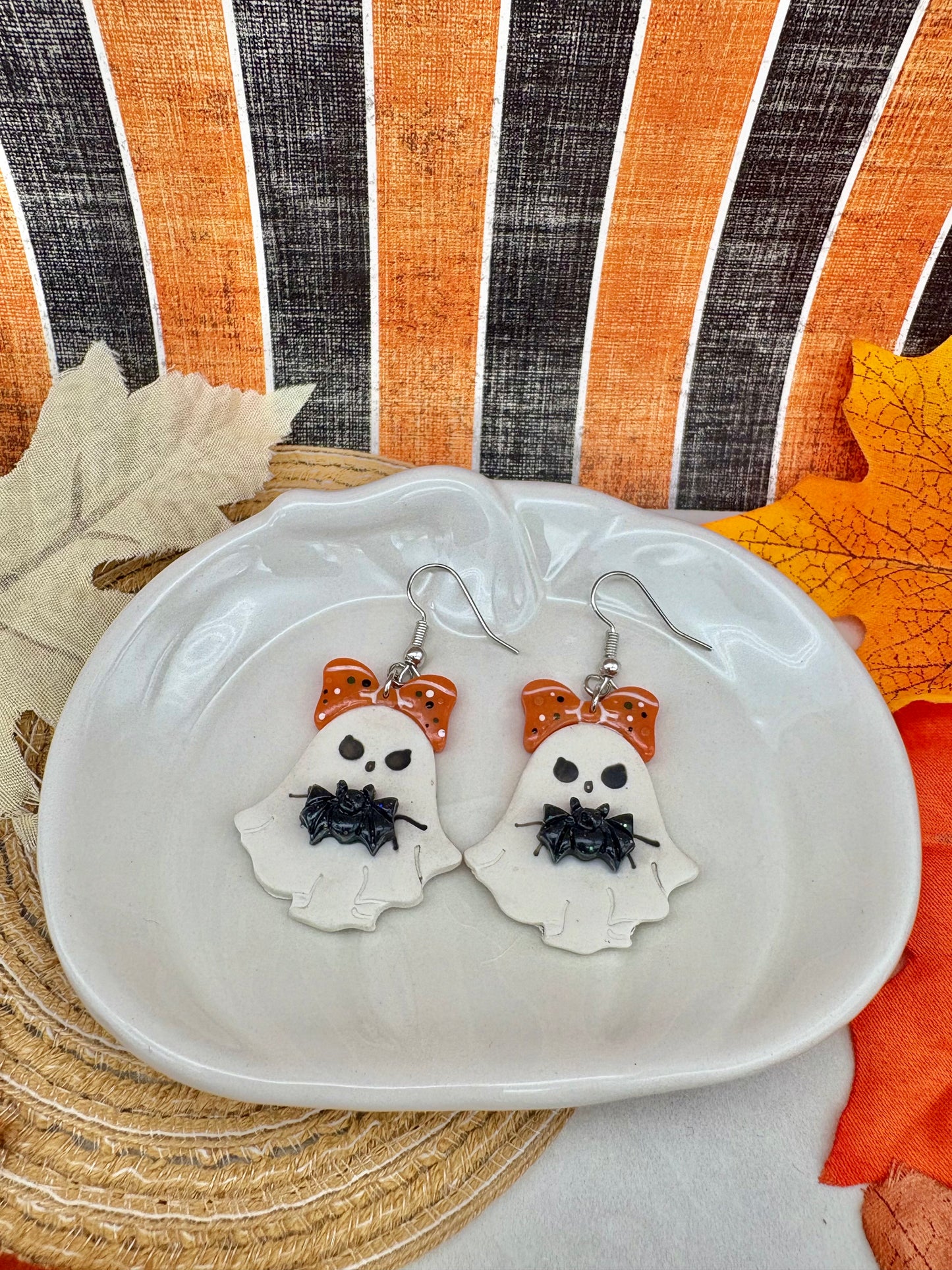 Ghosties With Bat Familiar Earrings