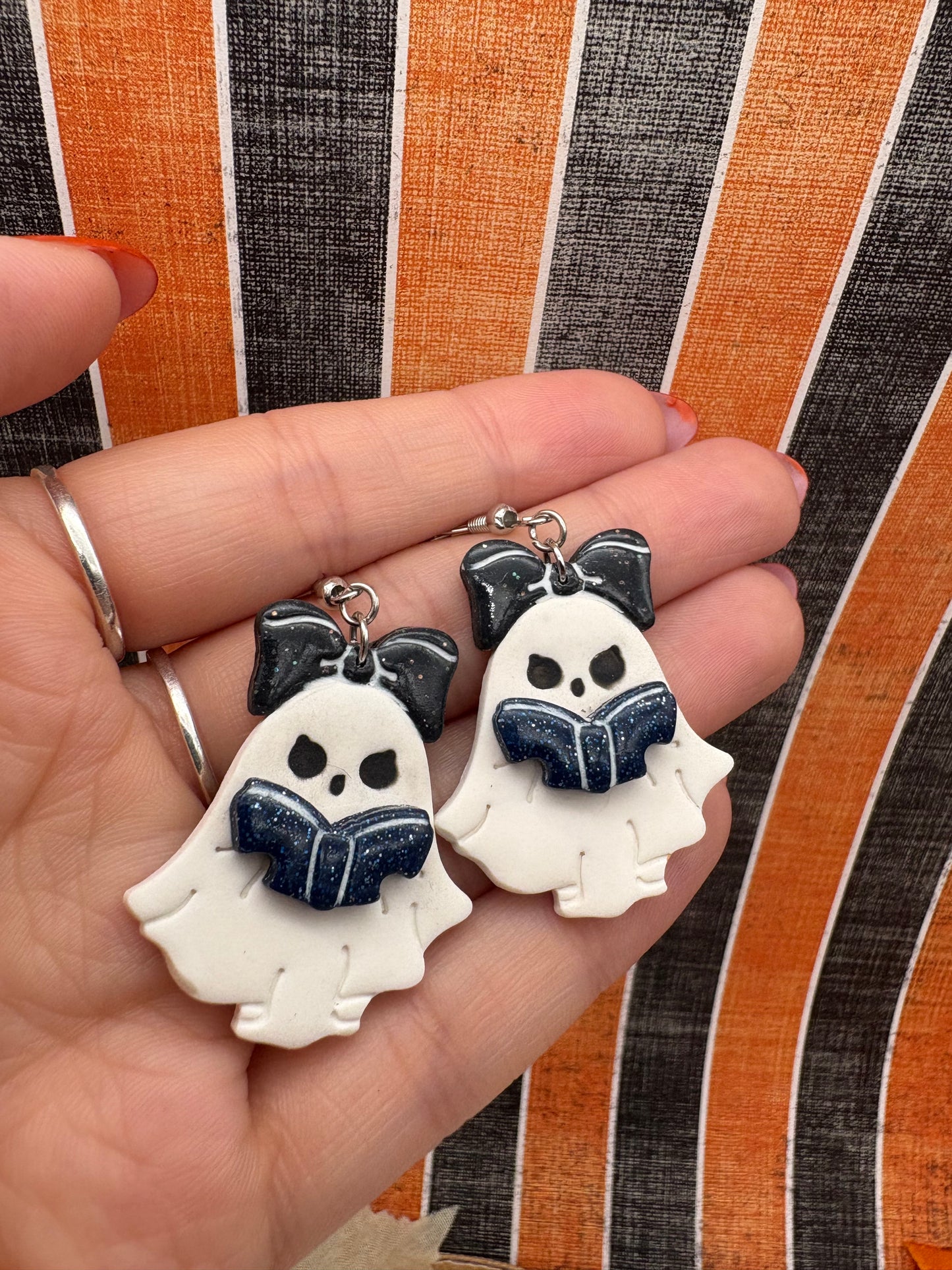 Bookish Ghosts With Black Bow Earrings
