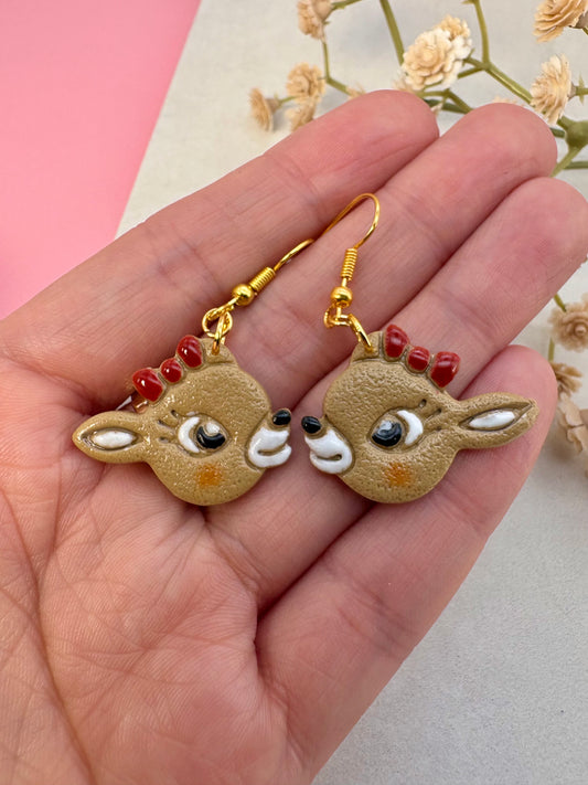 Cute Girl Reindeer Polymer Clay Earrings