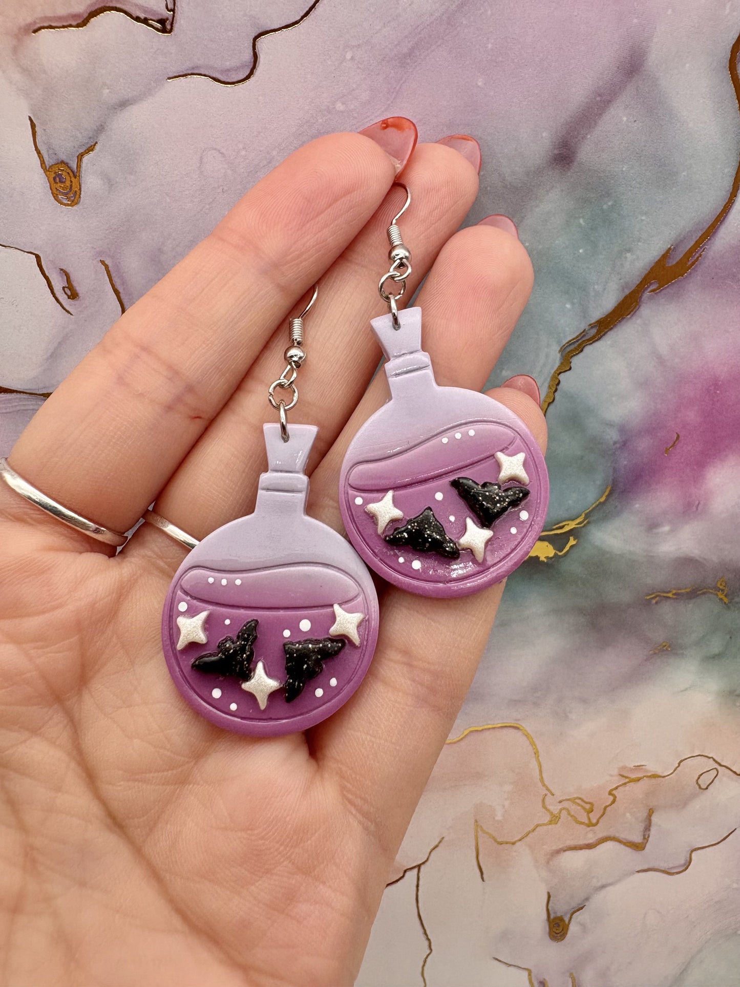 Potion Bottles With Bats and Sparkles Earrings