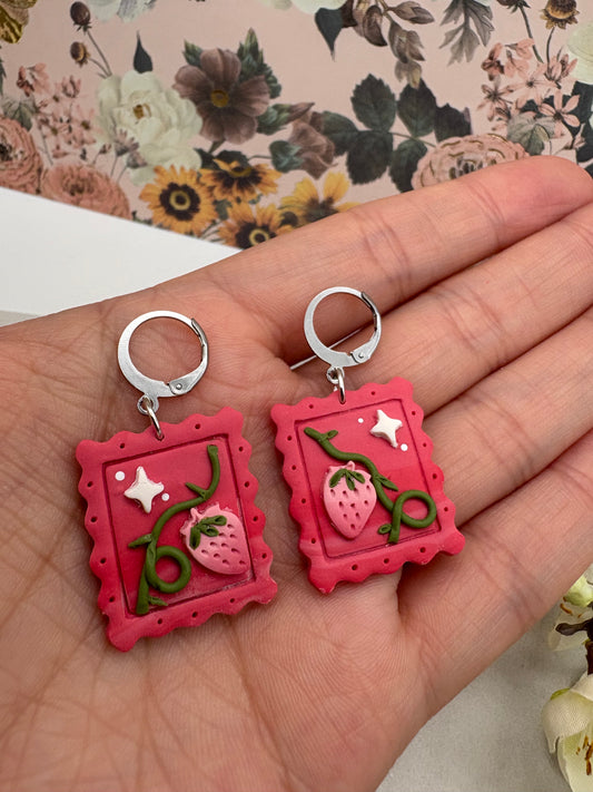 Strawberry Postage Stamp Earrings