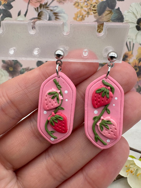 Framed Strawberry on Vines Earrings