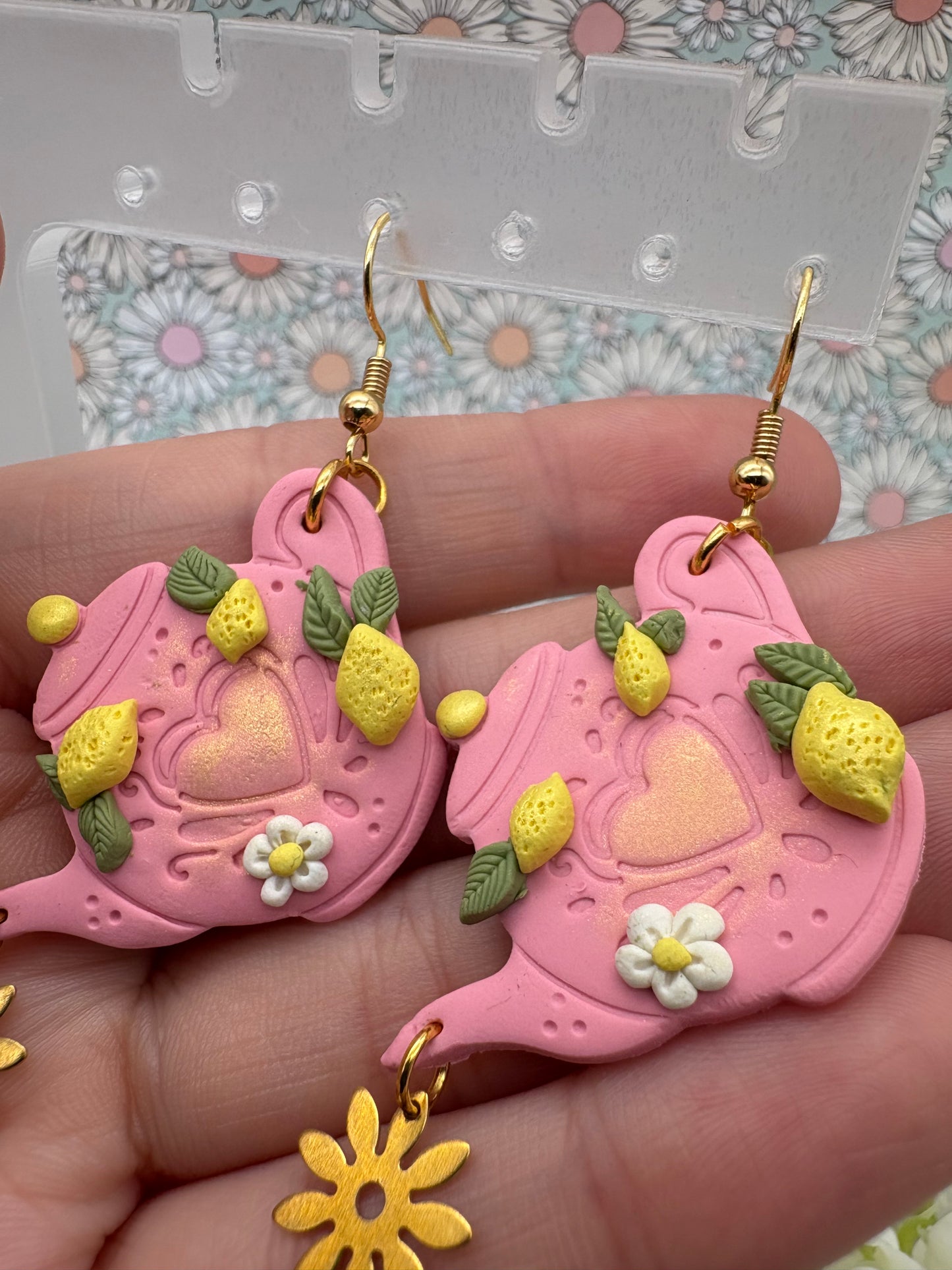 Lemon Teapot With Flower Charms Earrings