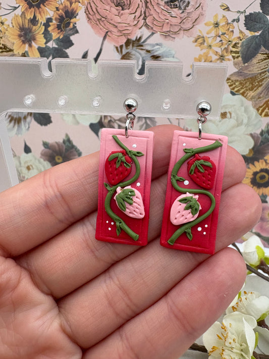 Ombre Strawberry Vine Rectangle Earrings #2